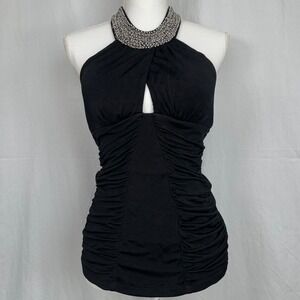 vintage y2k xoxo black silver beaded halter club top